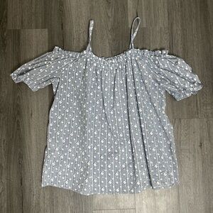 Kontro Shoulder Top with Spaghetti Straps, Blue top with white flowers